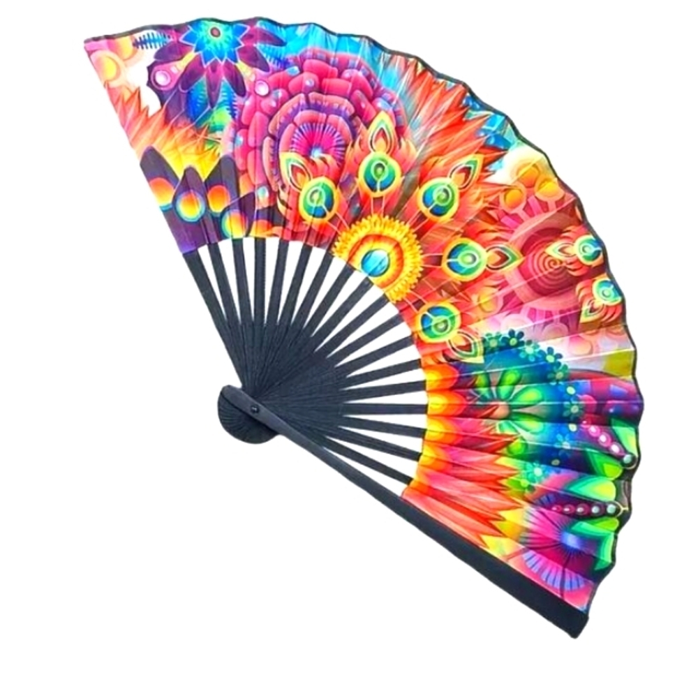 Colorful Hand Fan with Black Handle